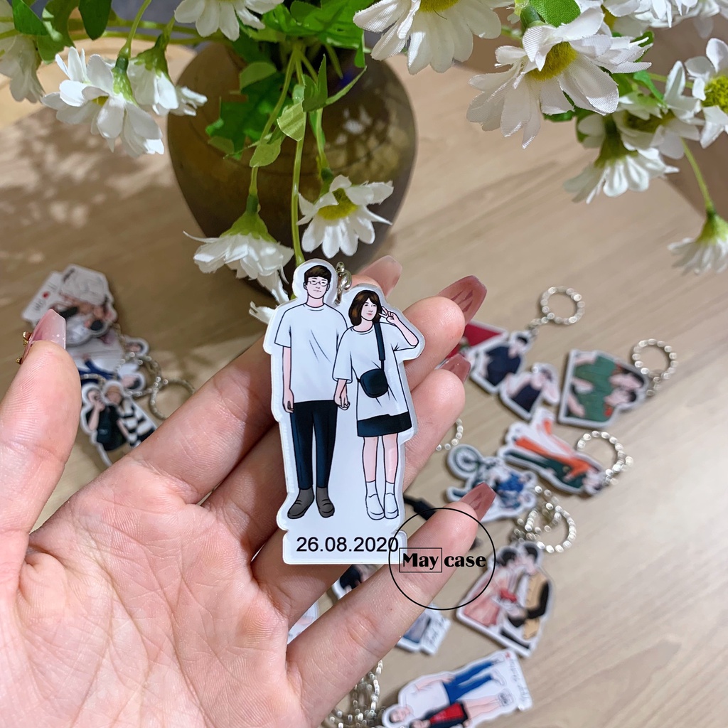 Móc khóa vẽ line in hình theo yêu cầu