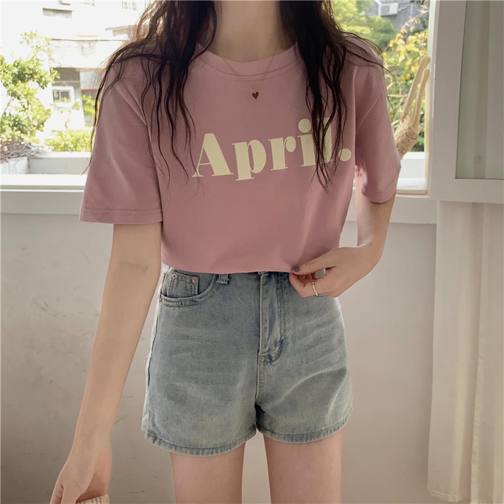 Áo Thun Tay Ngắn Cổ Tròn Form Rộng In Chữ Màu Nước 50080