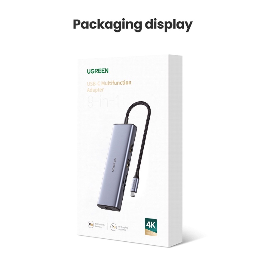 Ugreen Bộ Chuyển Đổi USB C HUB 4K 60Hz Type C Sang HDMI 2.0 RJ45 USB 3.0 PD 100W Cho Macbook Air Pro iPad Pro M1 PC