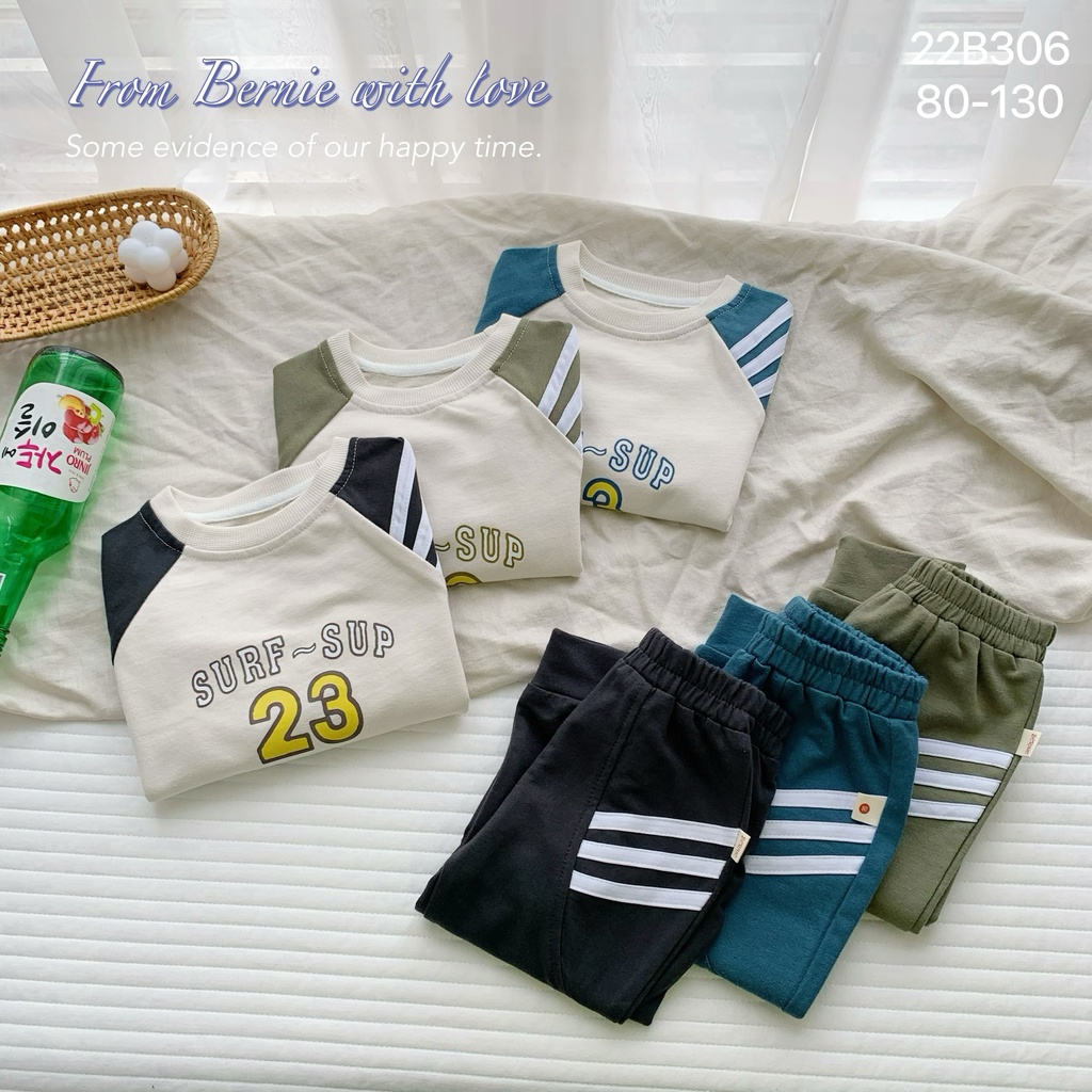 Bộ thể thao thu đông bé trai dài tay cá tính, bộ thu đông tay dài cho bé phong cách thể thao