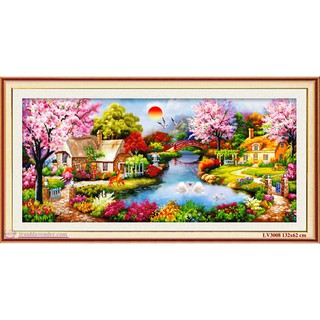 Tranh thêu chữ thập phong cảnh Mùa Xuân Ấm Áp KT:132x62cm