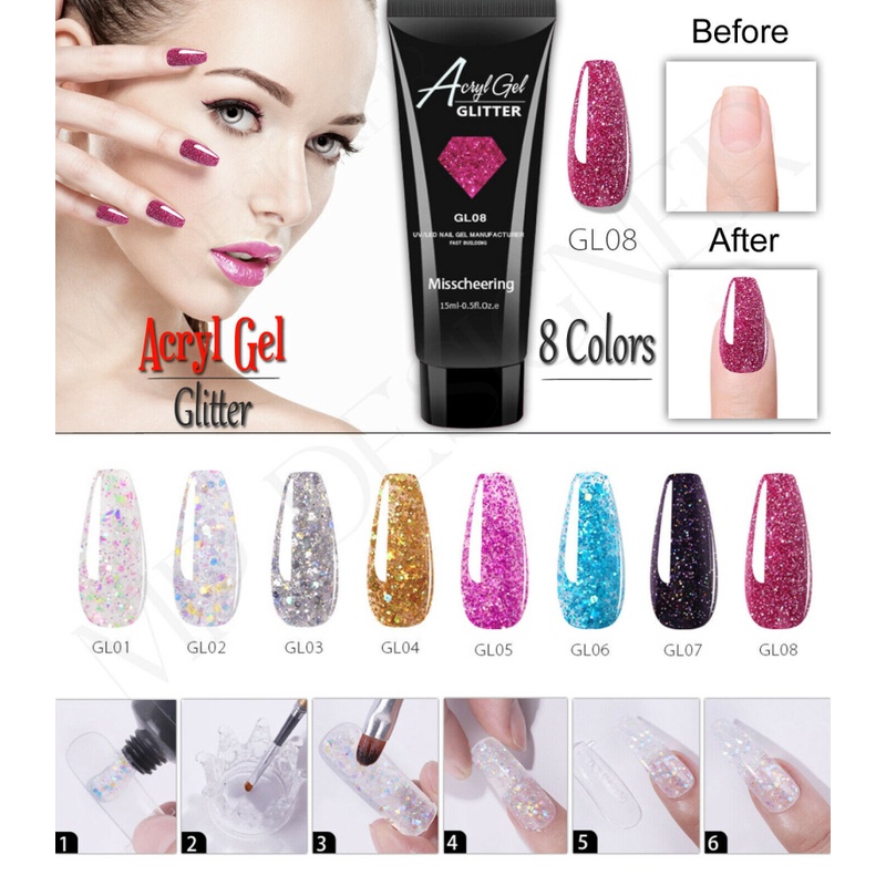 Trong kho Nail Gel Poly Builder Gel Kit TỰ LÀM Thạch Tinh Thể Móng Tay Nghệ Thuật Nhanh Chóng Mở Rộng Long Lanh 15ml COD