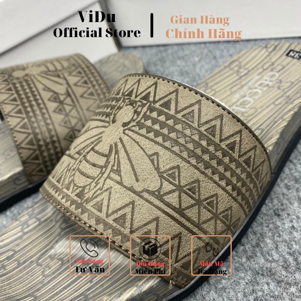 Dép nam quai ngang GUCCI ViDu 21154 mẫu mới họa tiết khắc laze hình con ong cực nét, đế phun đi êm chân