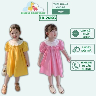 Váy đầm chữ a cổ thêu ren chất thô boil siêu xinh diện hè cho bé gái 10-24kg