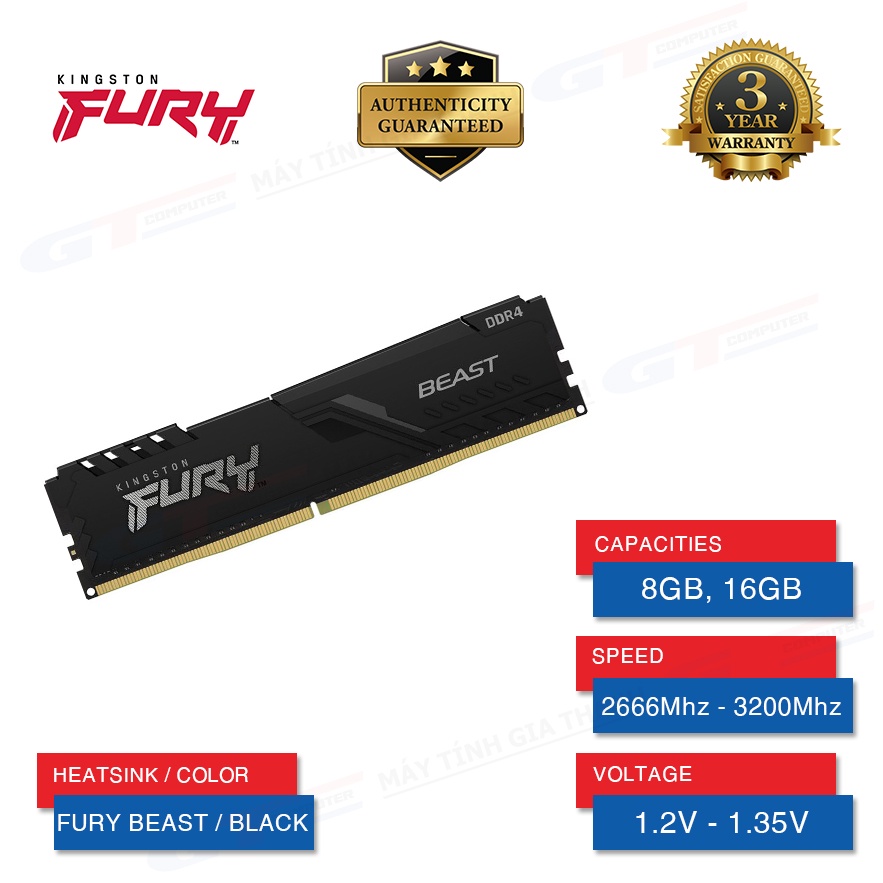 Ram DDR4 16GB 3200Mhz Kingston Fury Beast Black Chính Hãng