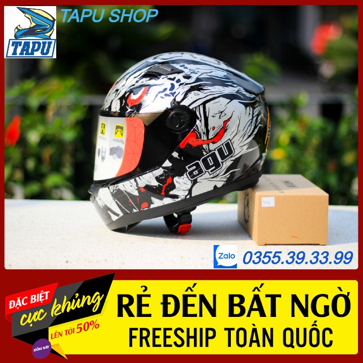 [CHÍNH HÃNG] Mũ Bảo Hiểm Fullface AGU Tem Rồng Bạc 2020 - AGU đen Trơn