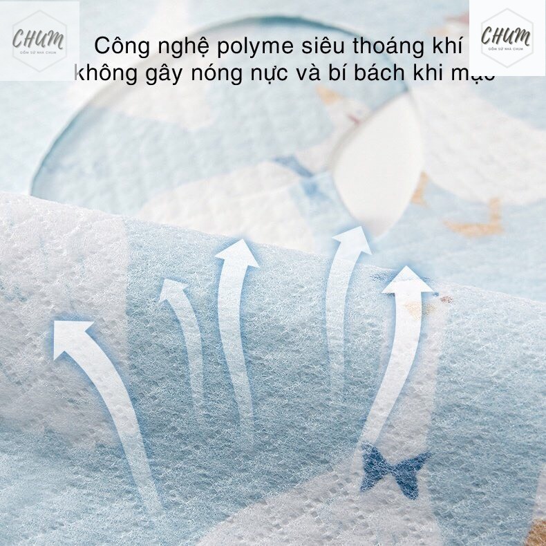 ( Tách lẻ) Yếm ăn dặm cho bé dùng 1 lần có máng, chống thấm 6month+ D4