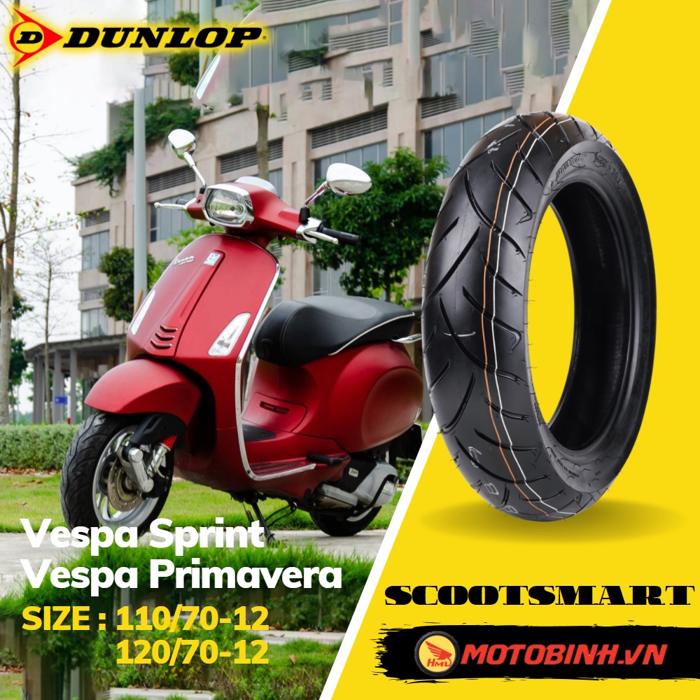 Vỏ lốp Dunlop xe Vespa Sprint Vespa Primavera Niền 12 inch. Lốp vỏ Dunlop 110/70-12 120/70-12 SCOOTSMART - motobinh.vn