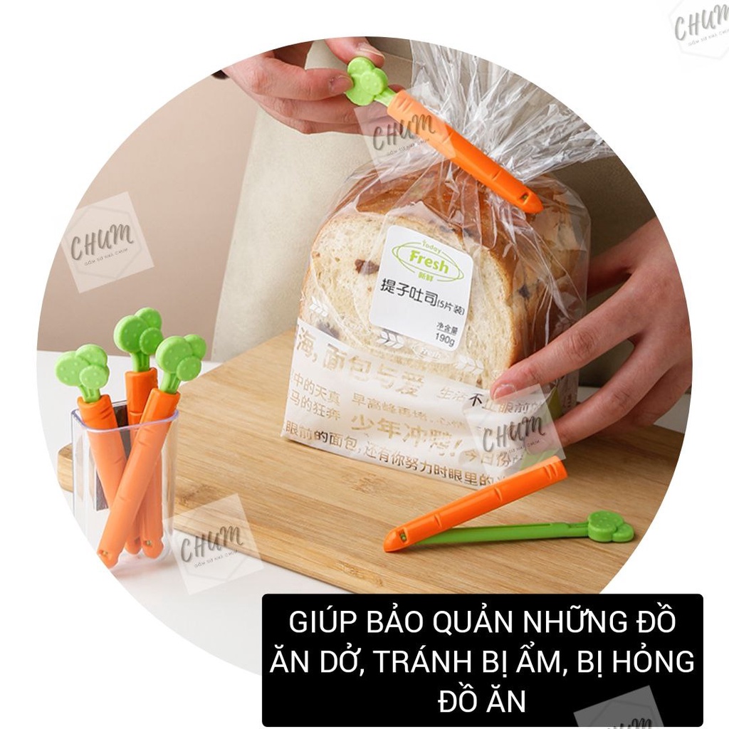 Set 5 Thanh Kẹp Miệng Túi Hình Cà Rốt Kèm hộp gắn nam châm B5