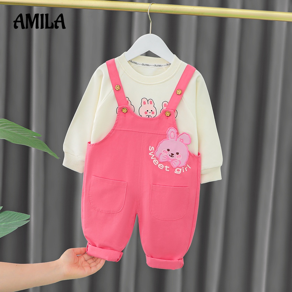 Bộ quần áo phối dây kiểu hoạt hình AMILA đáng yêu cho bé gái mùa thu dễ thương