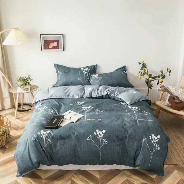Cotton Poly Bộ Chăn Ga Gối Cây Xám