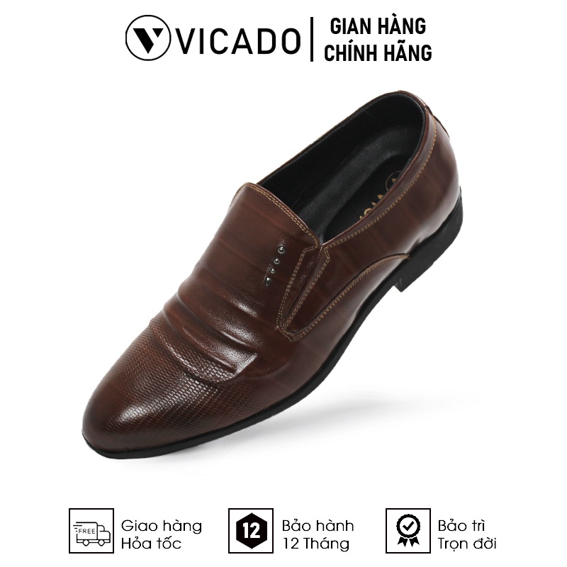 Giày tăng chiều cao nam da bò cao cấp công sở Oxford Vicado VB1120 màu nâu