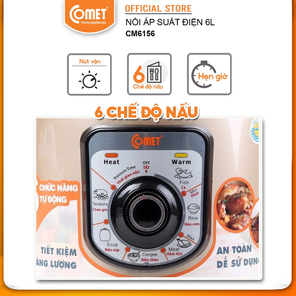 [Mã ELCM81 giảm 8% đơn 800K]Nồi áp suất điện đa năng 6.0L Comet - CM6156