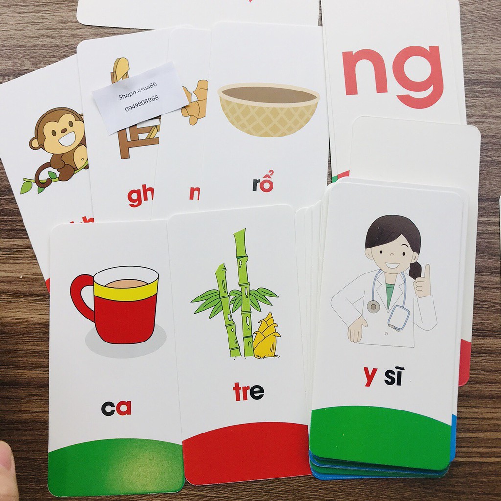 Bộ 44 thẻ flashcard học tiếng việt có chữ ghép và chữ đơn,chữ số_ thẻ học tiếng việt cho bé