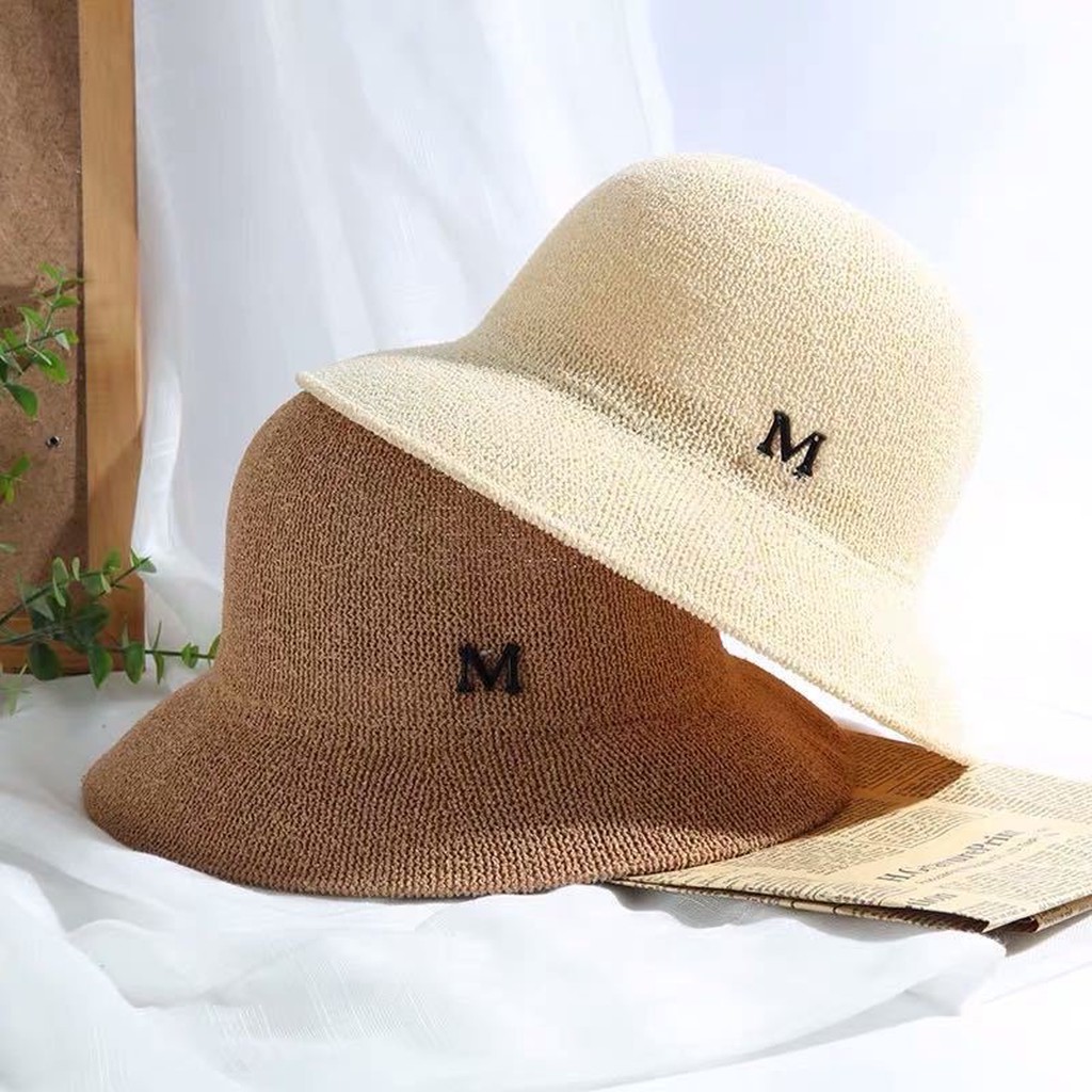 Mũ Bucket Cói Chữ M Hàn Quốc Siêu Xinh TOPBRA