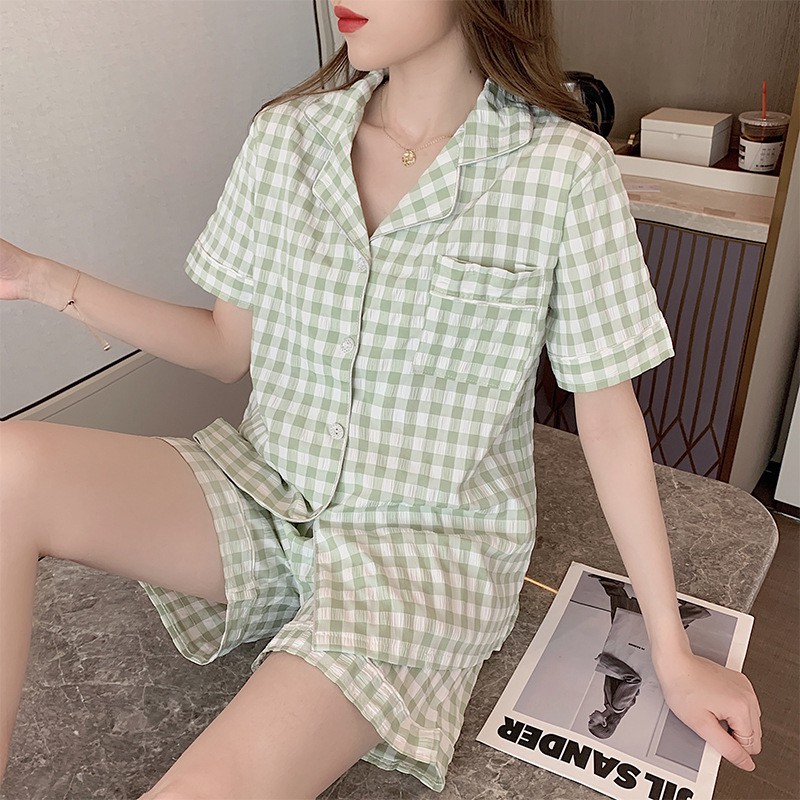 Pijama Mặc Nhà, Bộ Đồ Ngủ Nữ Cộc Họa Tiết Caro Chất Cao Cấp CCCP15