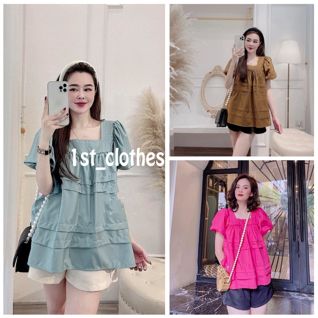 Áo Babydoll Cổ Vuông Tay Bồng Xinh Xắn