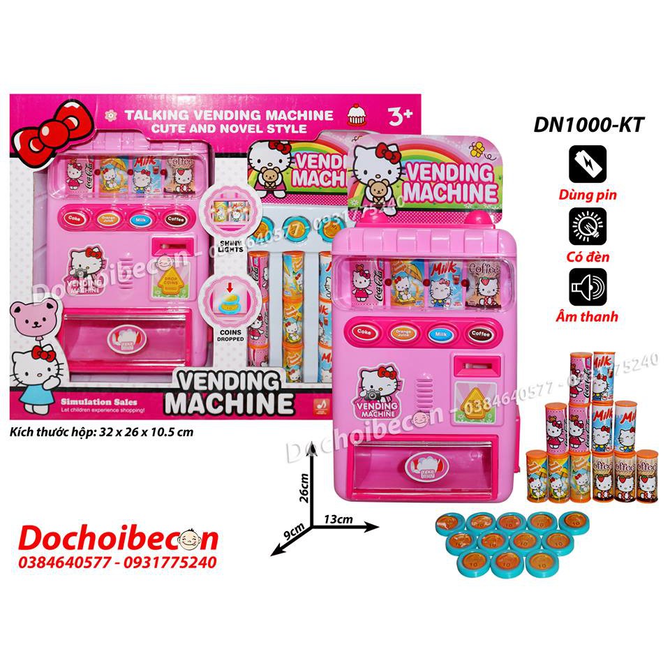 Máy bán nước tự động Kitty Vending Machine DN1000-KT - Dùng pin, có đèn âm thanh