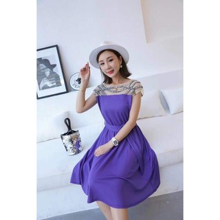 [SALE KHỦNG] Váy dáng xòe + đai thắt eo (đen+tím)