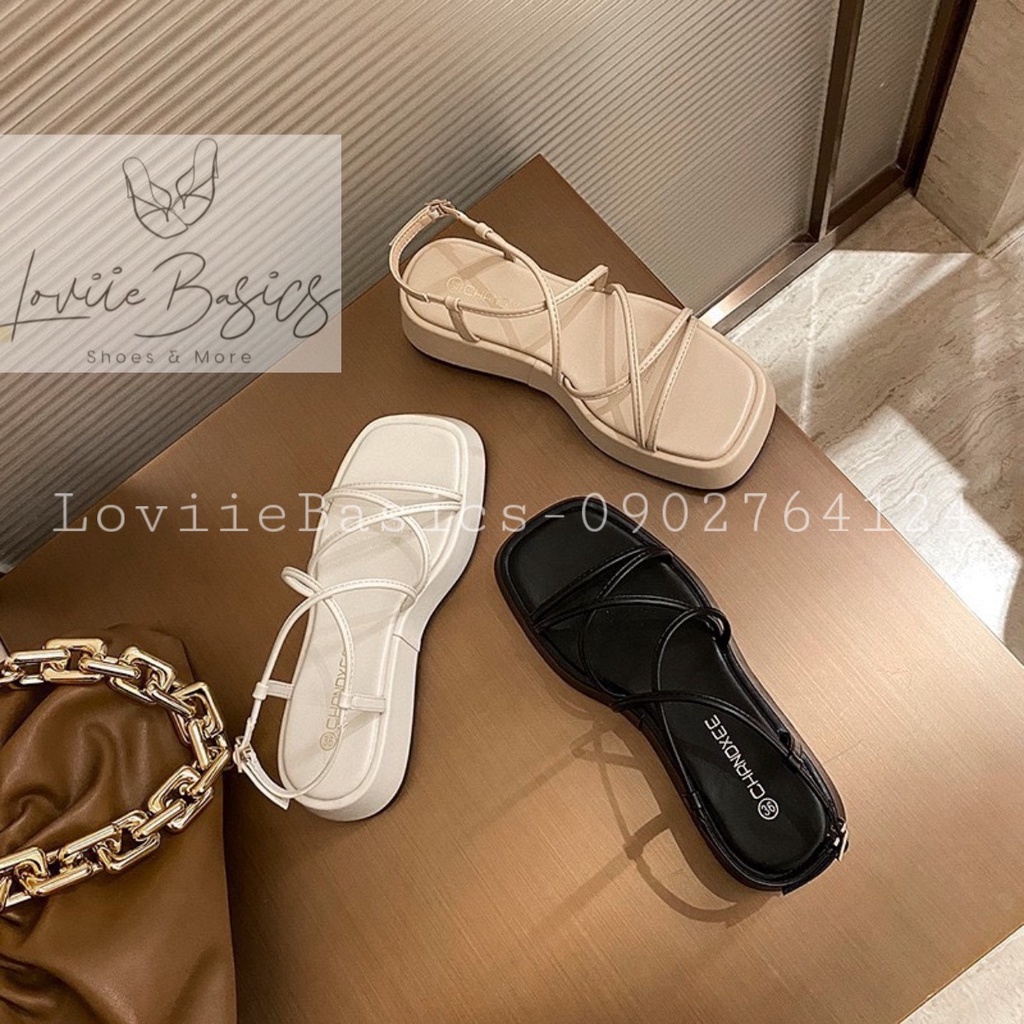 SANDAL NỮ CAO GÓT LOVIIE BASICS - GIÀY SANDAL NỮ QUAI MẢNH DÂY CHÉO ĐẾ VUÔNG THẤP G200523 S220509