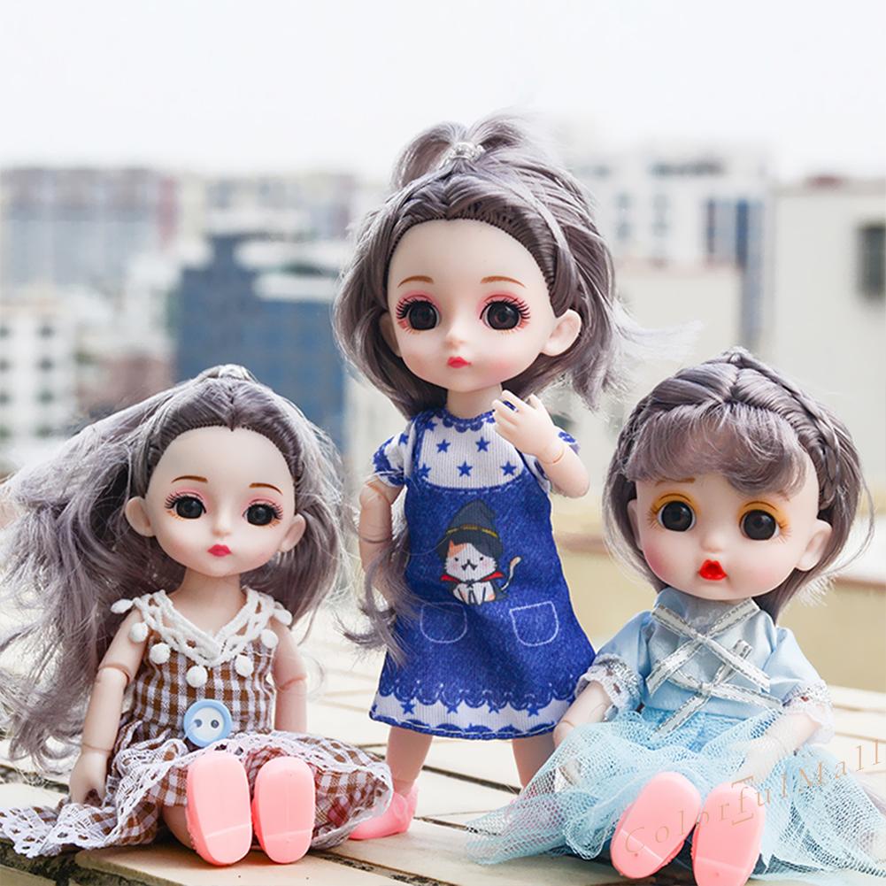 （ColorfulMall）   13 Joints Doll 3D Eyes Princess Dress Up Dolls Baby Girl DIY Toys Random 