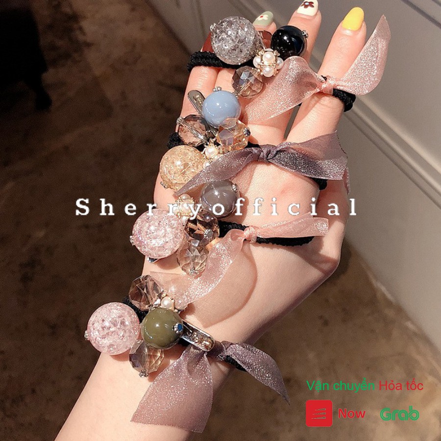 Dây buộc tóc thời trang phong cách Hàn Quốc ngọt ngào gắn đá và ngọc trai nhân tạo F063 - Sherry Store
