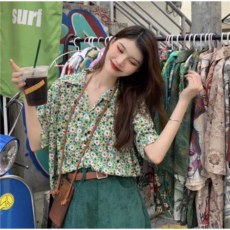 Áo sơ mi hoạ tiết hoa vintage