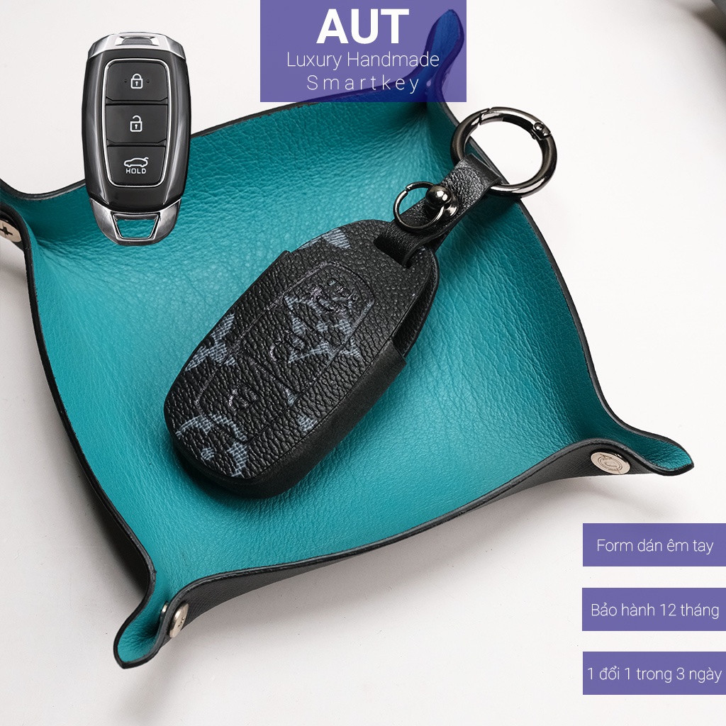Ốp da chìa khóa ô tô Hyundai Santafe Kona Accent 3 nút bấm LV handmade HC3 AD