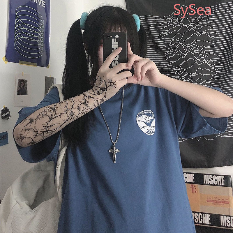 Áo thun tay lỡ dáng rộng in họa tiết thời trang hè cho nữ