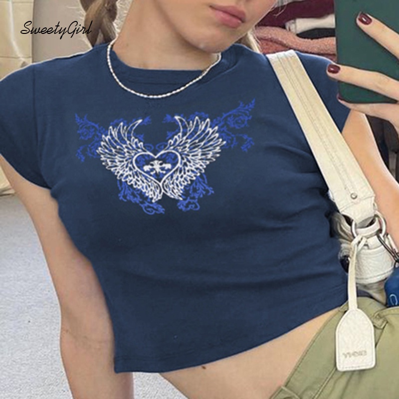 Áo Thun Croptop Cổ Tròn Tay Ngắn Dáng Ôm In Họa Tiết Hoạt Hình Dễ Thương Cho Nữ