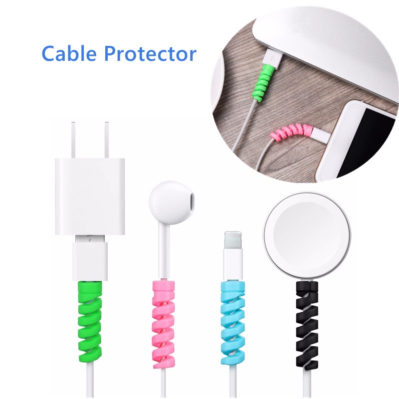 Set 2 phụ kiện bảo vệ cáp sạc truyền dữ liệu USB thiết kế xoắn tiện dụng