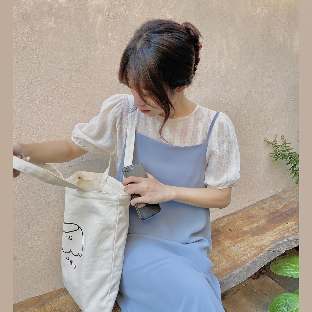 Set váy yếm nữ buộc dây eo - Set đồ váy áo chất mát S-Y