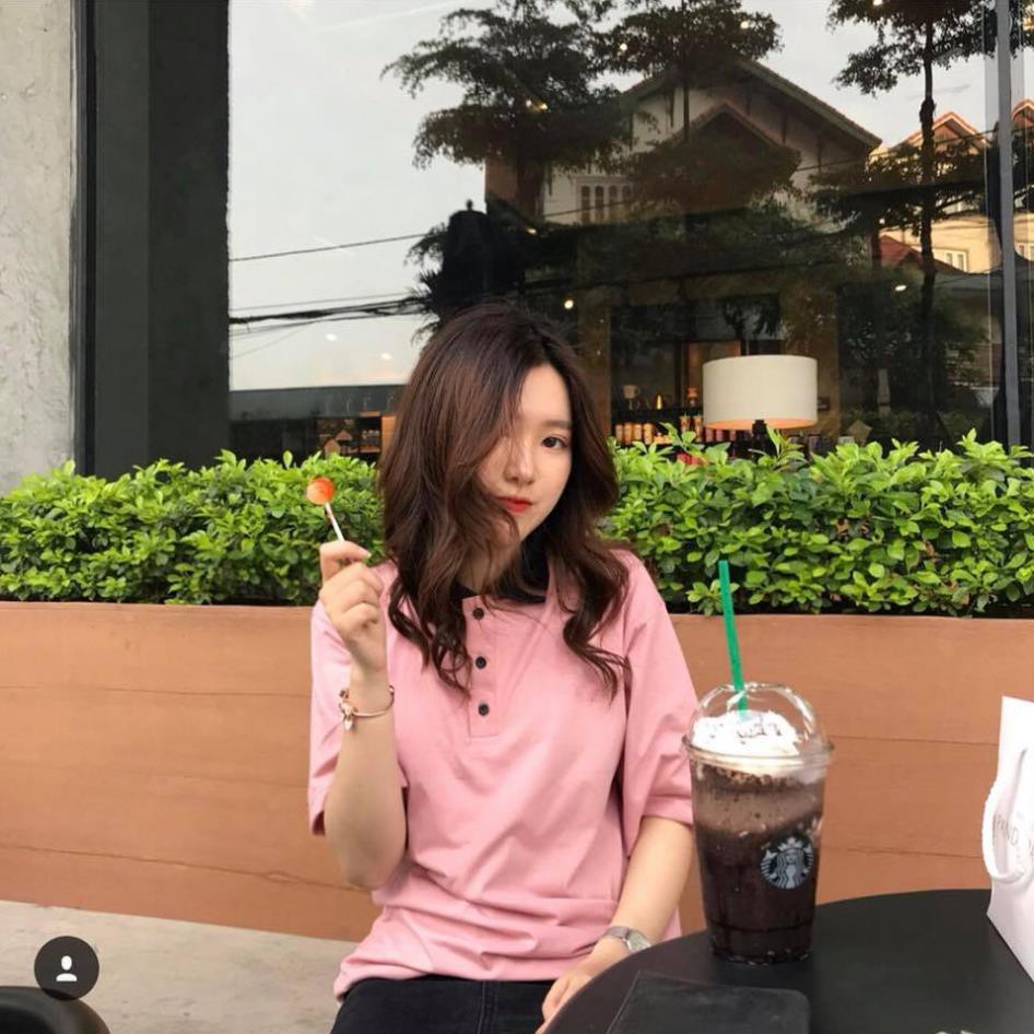 Áo thun polo hồng cổ đen - PINK POLO SHIRT BLACK COLLAR UNISEX 1hitshop  ༷