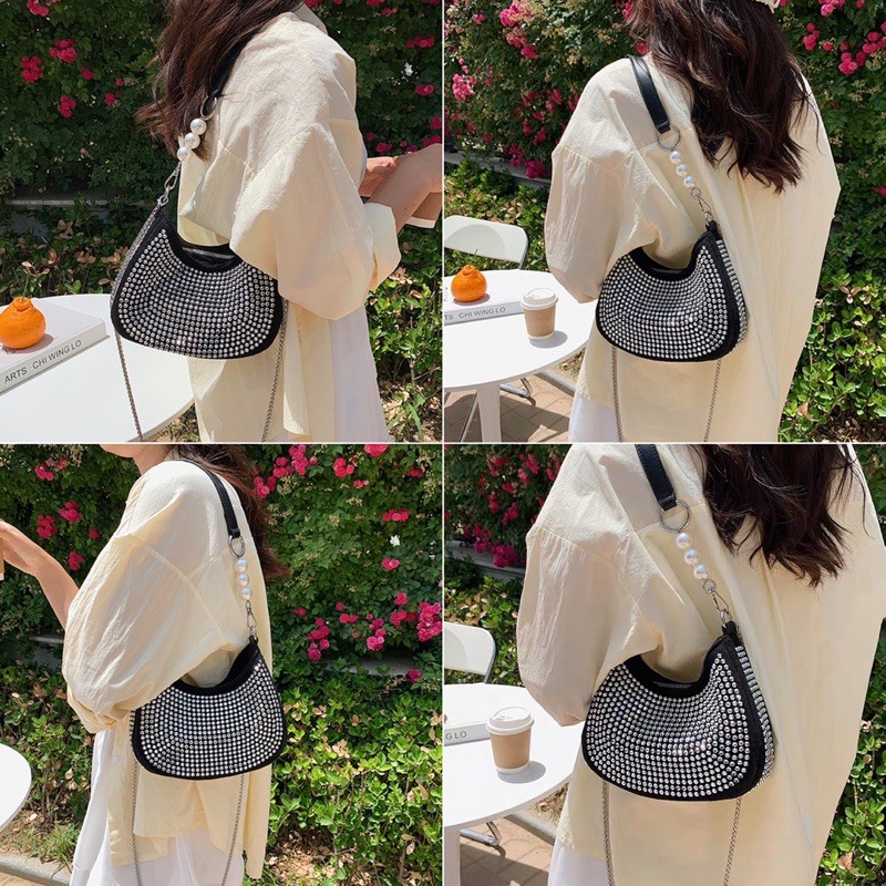 TÚI XÁCH KẸP NÁCH CÓ DÂY ĐEO CHÉO ĐÍNH ĐÁ SÁNG SIÊU ĐẸP ♥️