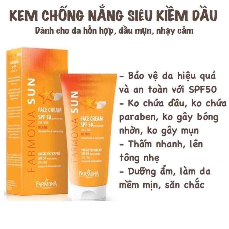Kem chống nắng Farmona Sun Face Cream UVA/UVB SPF50+ Kiềm dầu ngừa mụn | Chính hãng 50g