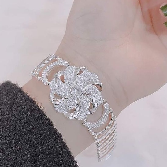 Lắc tay bạc ta bản to mặt hoa hàng cao cấp
