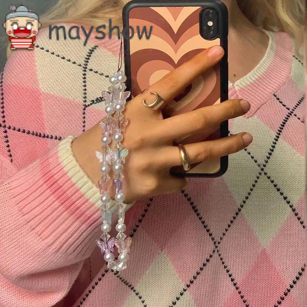 MAYSHOW Fashion Phone Chain Lanyard 34cm Phone String Mobile Phone Straps Anti-Lost Hanging Cell Phone Chain Charm Beads|Butterfly