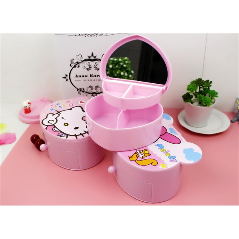 Hộp đựng trang sức mini PINK039 [FREESHIP] Pink Xinh Decor kẹp tóc cho bé Hello Kitty 2 tầng đáng yêu