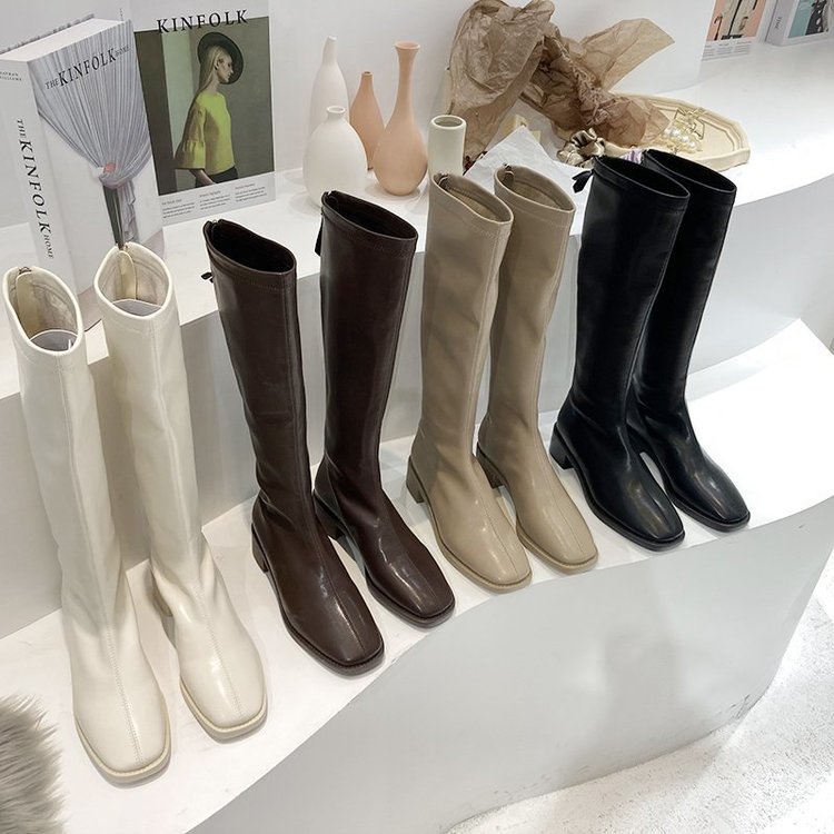 Giày Boot Cổ Cao Mũi Vuông Màu Trơn Thanh Lịch Sành Điệu Dành Cho Nữ | BigBuy360 - bigbuy360.vn