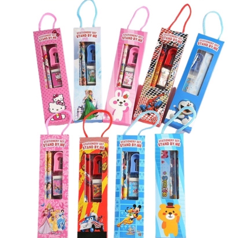 Combo 5 món gồm: 2 bút chì, 1 thước, 1 gôm, 1 chuốt bút chì dễ thương cho bé - Toys House