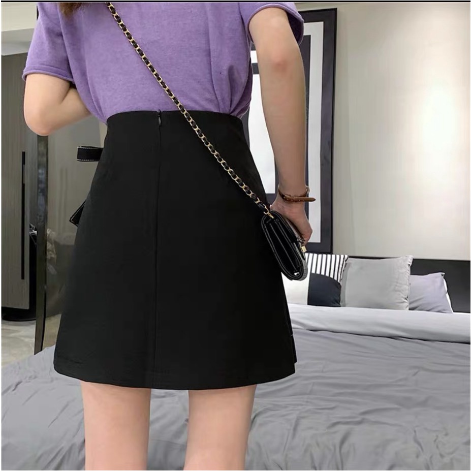 Chân váy chữ A trơn chỉ nổi đính nơ Zin99store, chân váy công sở lưng cao cá tính siêu đẹp | BigBuy360 - bigbuy360.vn