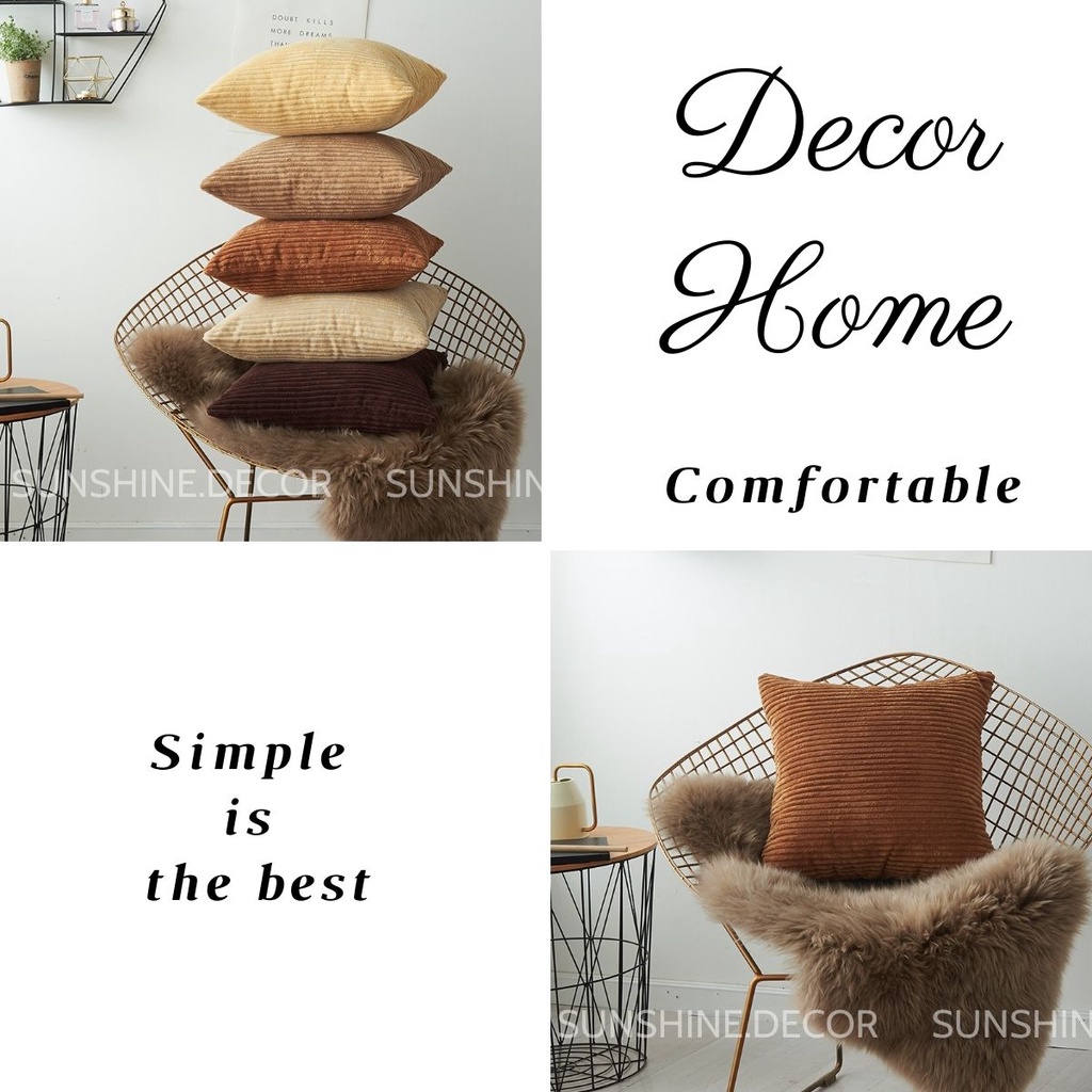 Vỏ gối sofa, bọc gối tựa lưng vải nhung màu sắc tối giản phong cách Hàn Quốc- Sunshine.decor