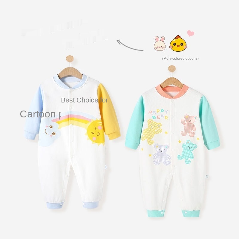 Bộ đồ ngủ liền thân tay dài chất liệu Cotton thời trang xuân thu cho bé sơ sinh