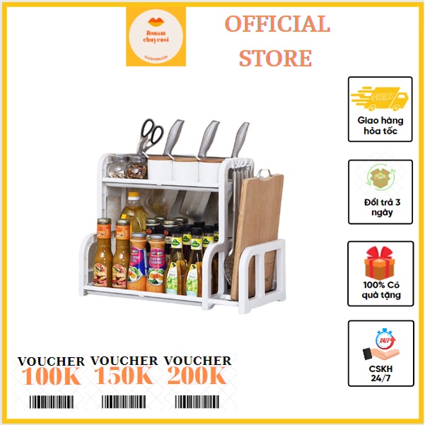 Kệ Nhà Bếp 2 Tầng Tiện Ích Đựng Gia Vị Kèm Vát Dao Tashuan TS3623 - kệ gia vị tiện dụng đựng đồ chữ H