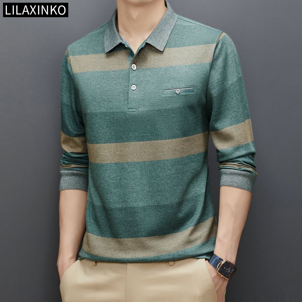 Áo Thun Polo Cotton Tay Dài Kẻ Sọc 3 Màu Thời Trang Thu Đông Cho Nam