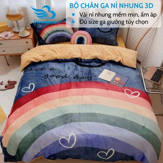 Bộ chăn ga gối nỉ nhung ấm áp, nỉ nhung 3D mẫu mới