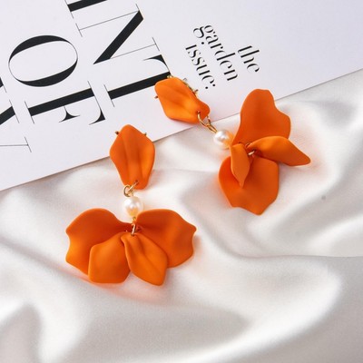 Khuyên tai Pinkdudu PD471 hợp kim hình cánh hoa dáng dài thời trang thu đông cho nữ