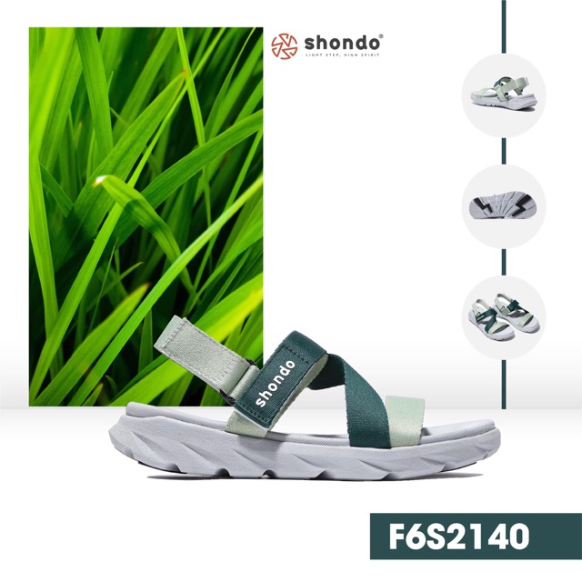 Giày sandals nam nữ Shondo phối dây xanh lá F6S2140