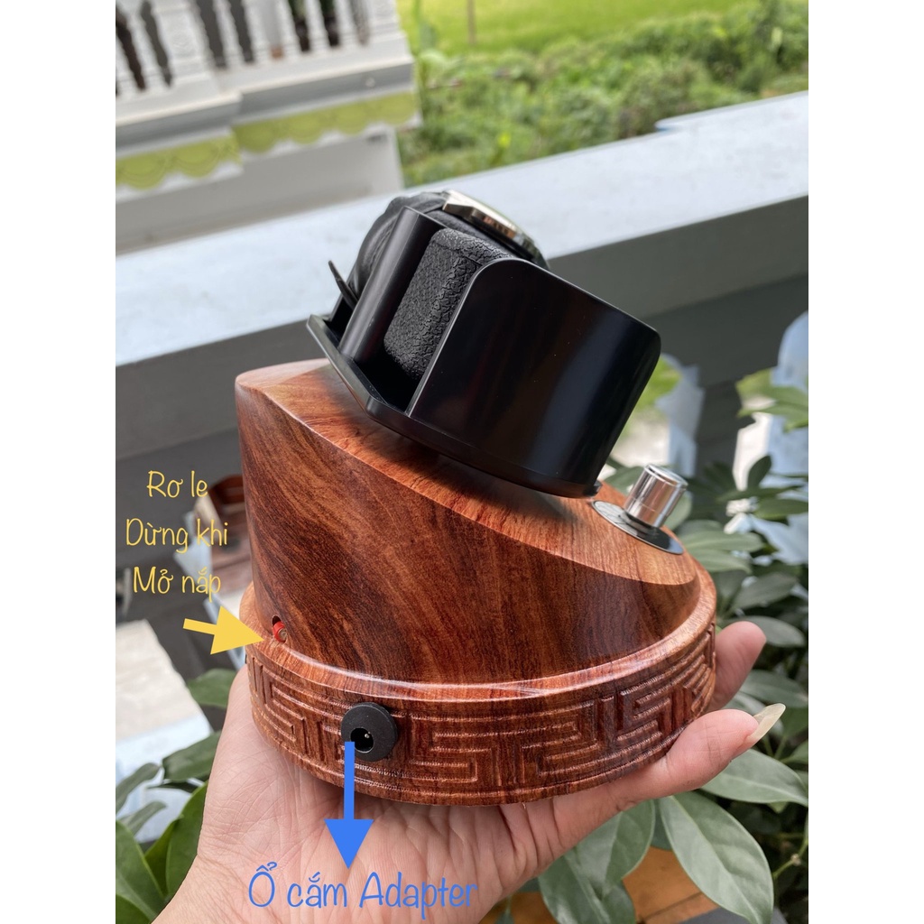 ĐỘC và LẠ  Hộp xoay đồng hồ cơ kiểu tháp chuông 2 xoay gỗ hương đá cao cấp