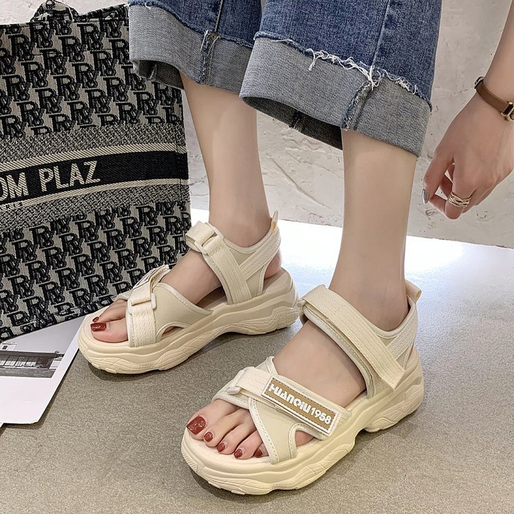 Giày Sandal Nữ Ulzzang, Dép Quai Hậu Nữ Mùa Hè Quai Ngang Khóa Dán Đế Độn 5cm Hàn Quốc, Street Style - Iclassy_shoes
